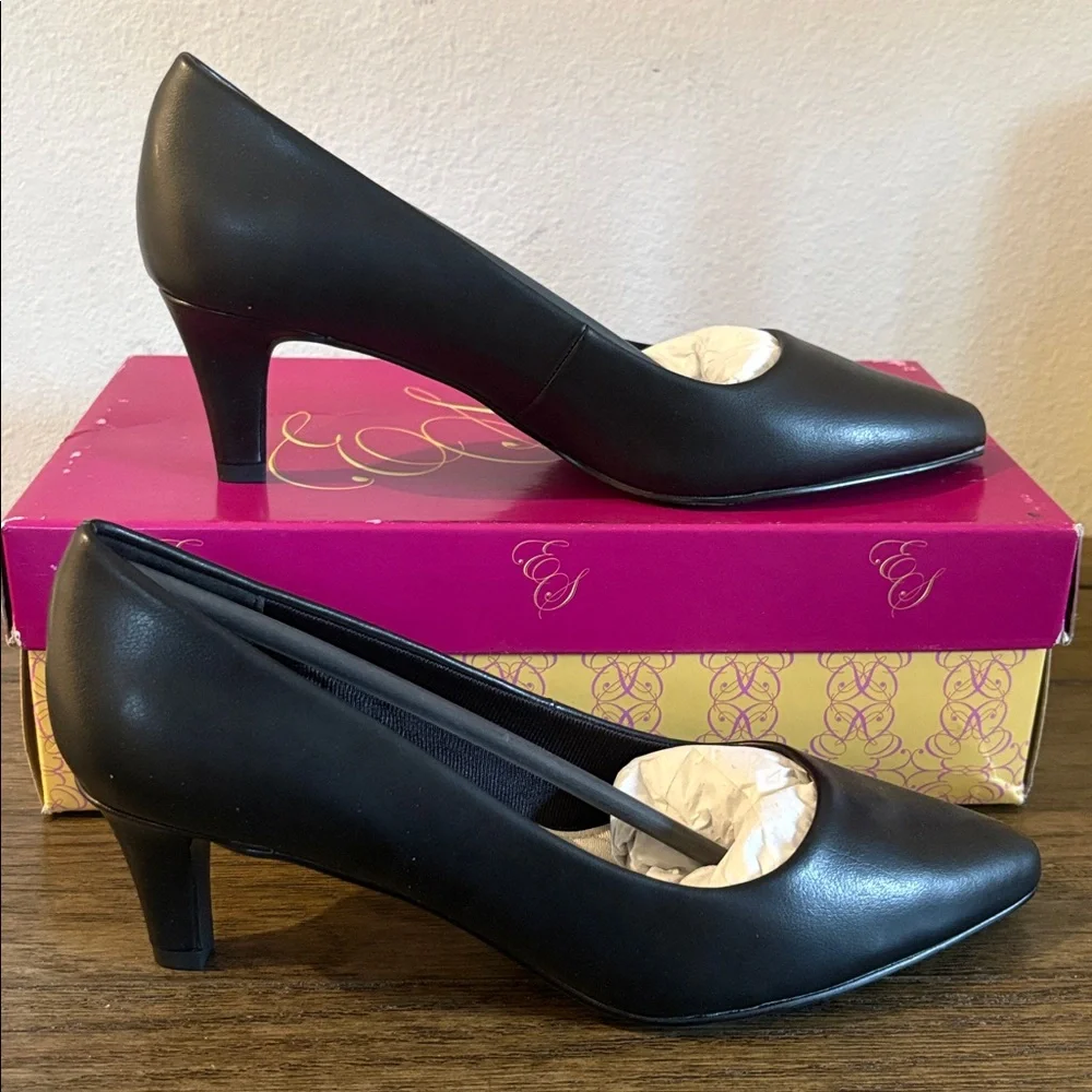 NIB [Easy Street] Pointe Pointed Toe Stiletto Wide Heel Pumps Black Women’s 8.5 - Picture 4 of 12